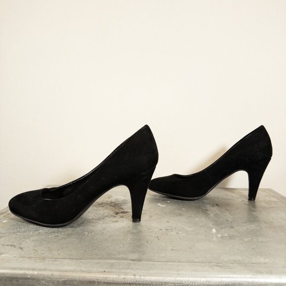 Black Velvet Classic Heels Rubber Sole 9 Chunky Stiletto - Picture 7 of 9